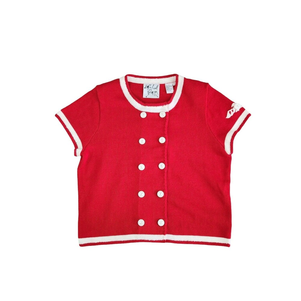 Vintage 1996 Michael Simon Patriotic Eagle Sailor Cardigan Red White Women L